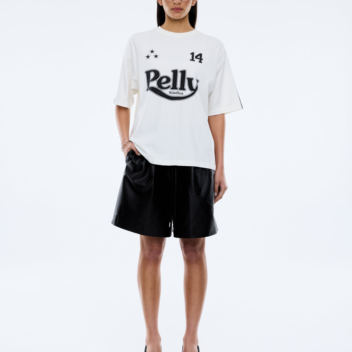 Racing Pelly Swoop Vintage White T-shirt by Ena Pelly