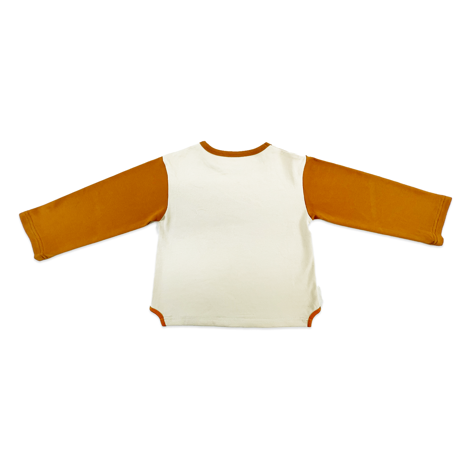 Close-up of Rad Kid logo label on orange checkered organic stretch pajama pants waistband