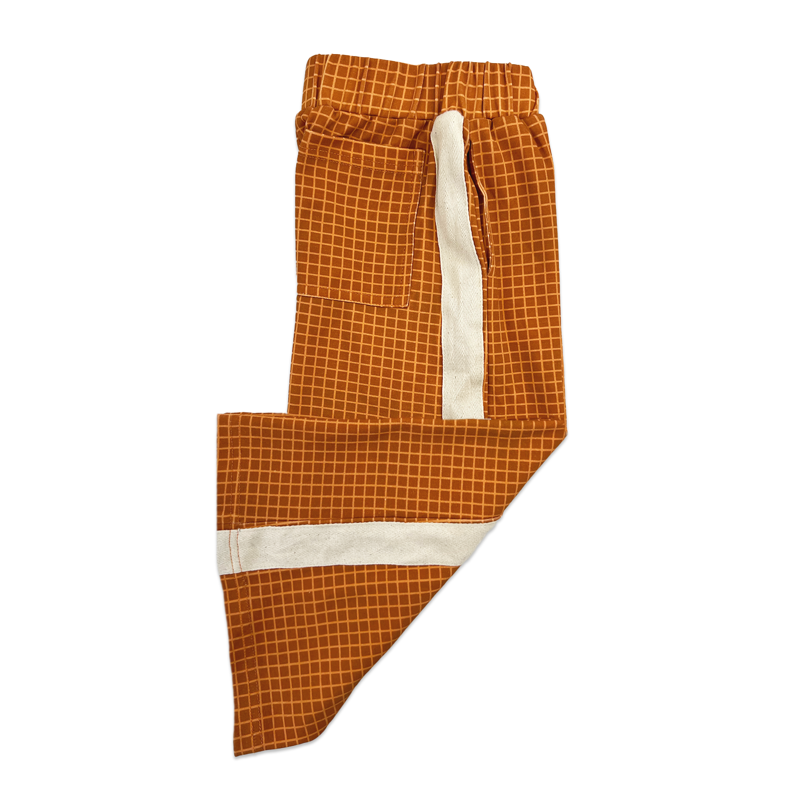 Flat lay of Rad Kid long sleeve pajama top showing orange sleeves and retro sunset graphic