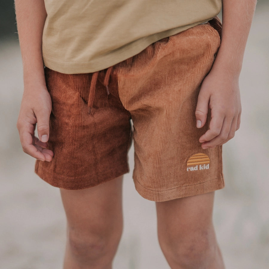 Rad Kid Spliced COrd Shorts by Banabae close up details of fabric
