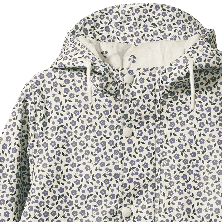 Close up of front of Raincoat Briarwood Heron Print | Nature Baby