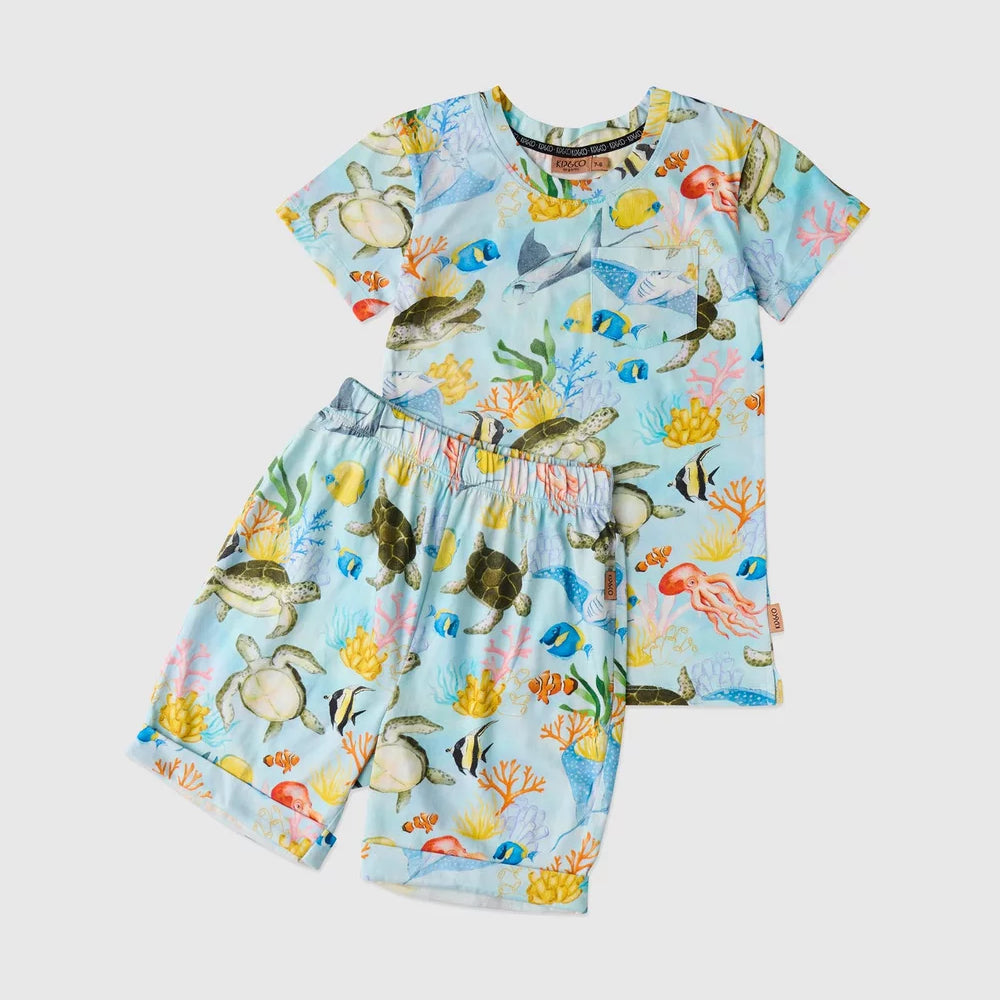 Kip & Co Reef Life Kids Organic Cotton Short Sleeve Tee & Short Pyjama Set