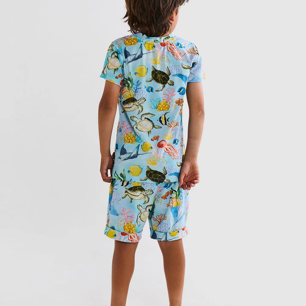 Kip & Co Reef Life Kids Organic Cotton Short Sleeve Tee & Short Pyjama Set