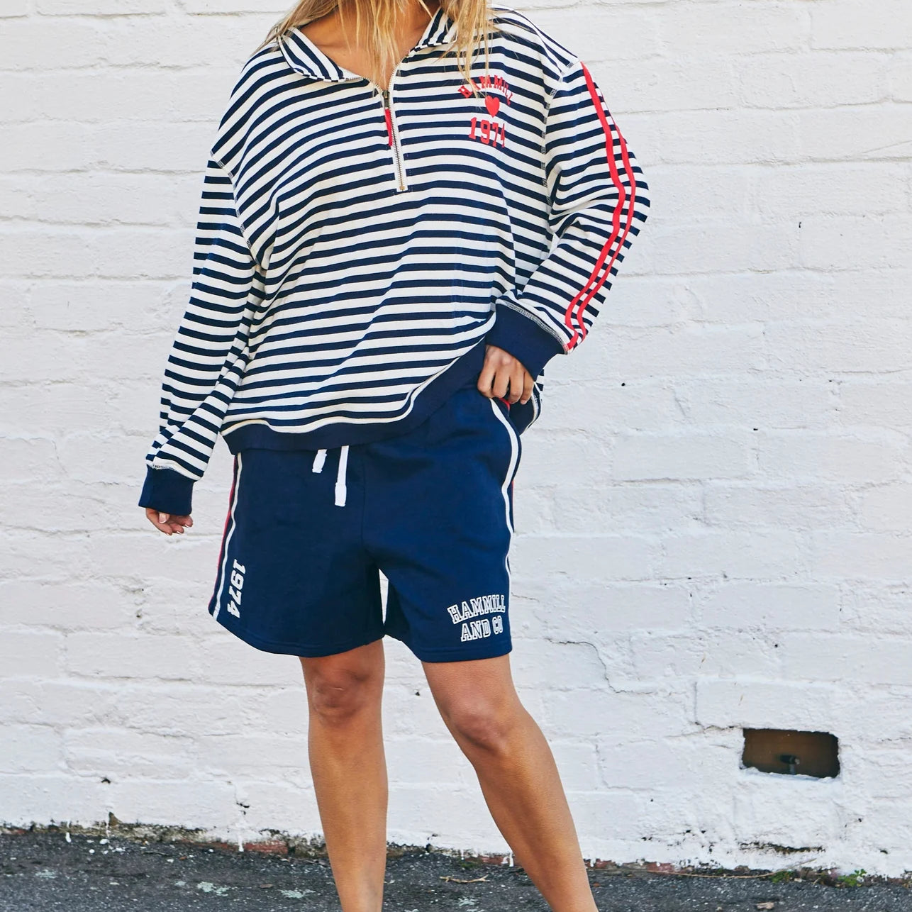 Navy striped hammill & co sweater with red stripes