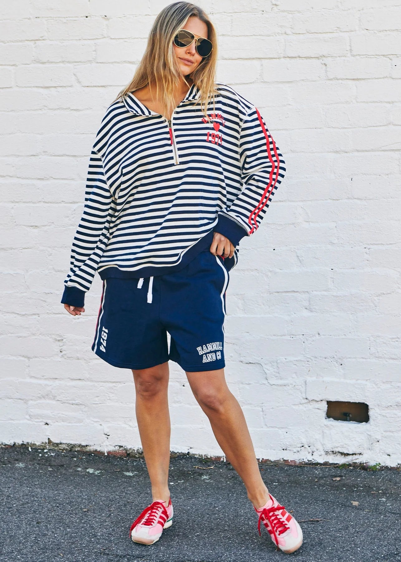 Navy striped hammill & co sweater with red stripes