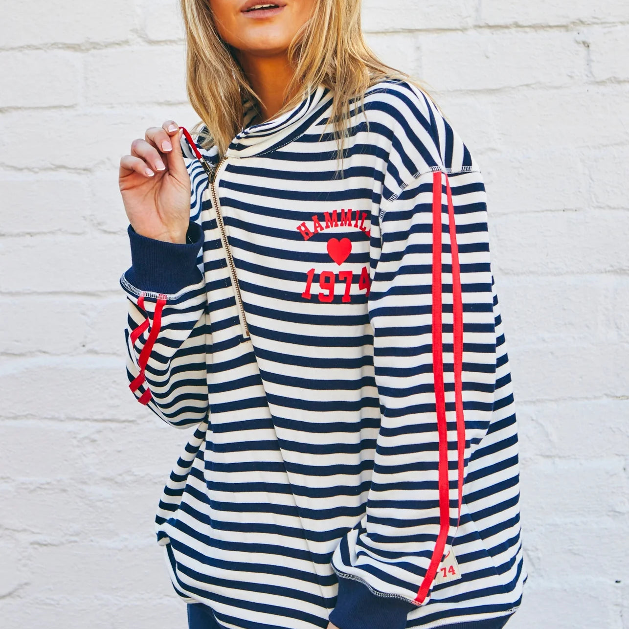 Retro Stripe Collard Zip Sweat - Navy/White by Hammill & Co