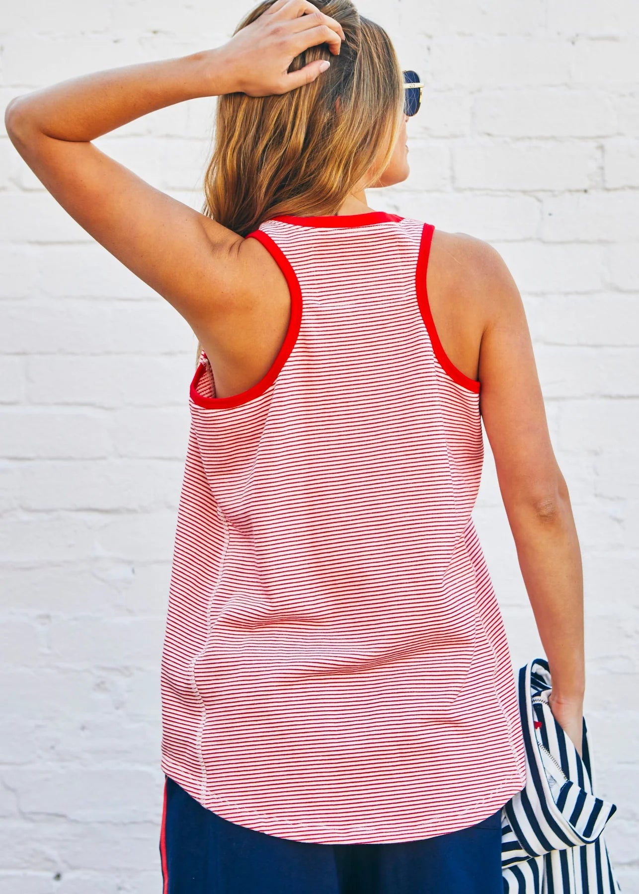 back view of Retro Stripe Tank Red/White by Hammill & Co