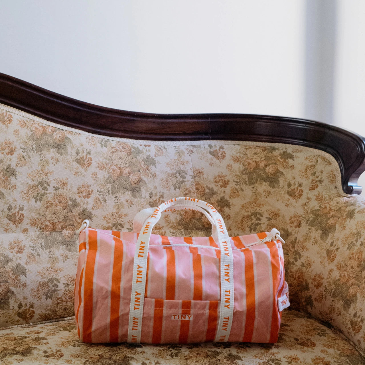 Retro Stripes Duffle Bag Pink by Tiny Cottons - Kids Duffle bag with pink and red stripes