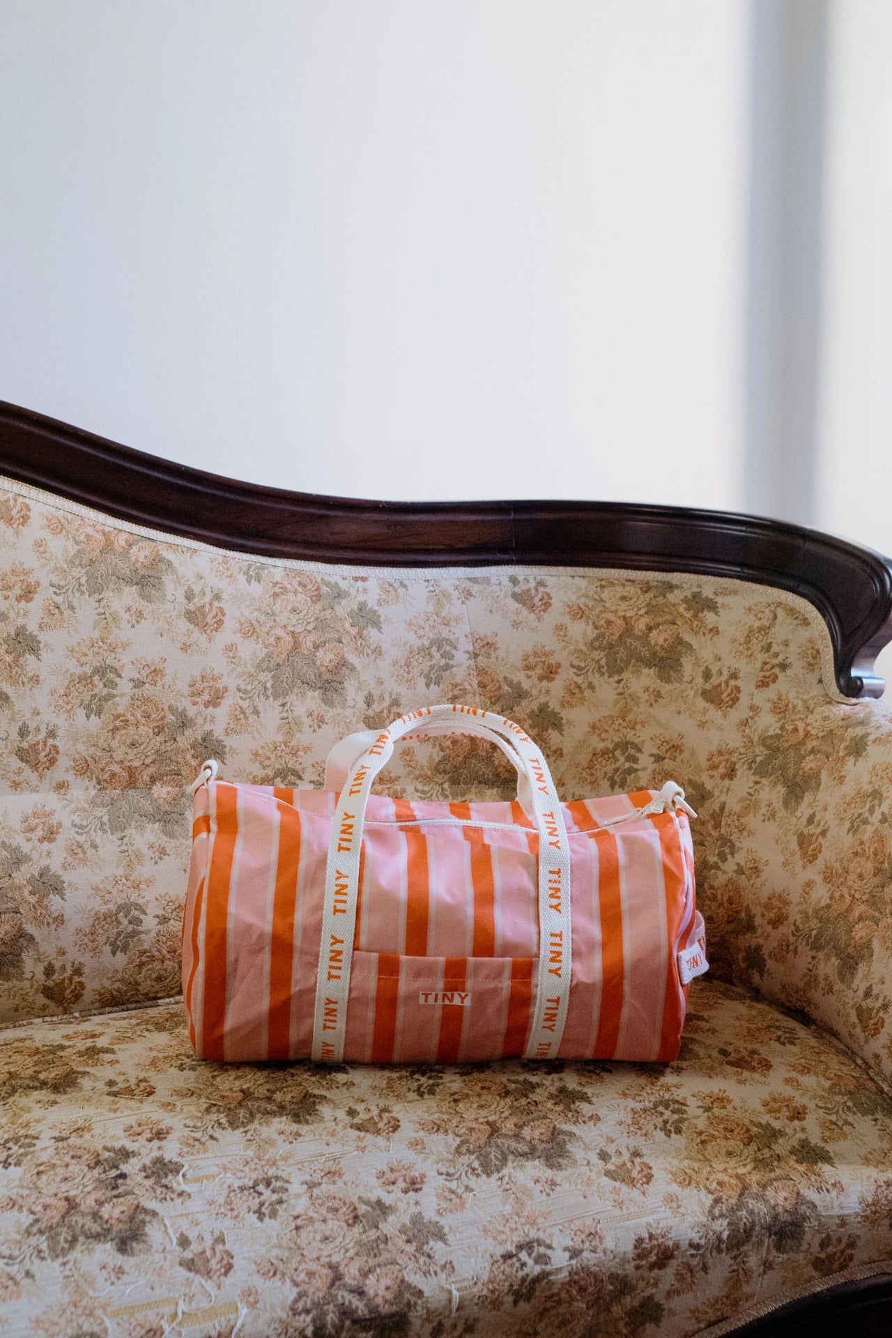 Retro Stripes Duffle Bag Pink by Tiny Cottons - Kids Duffle bag with pink and red stripes