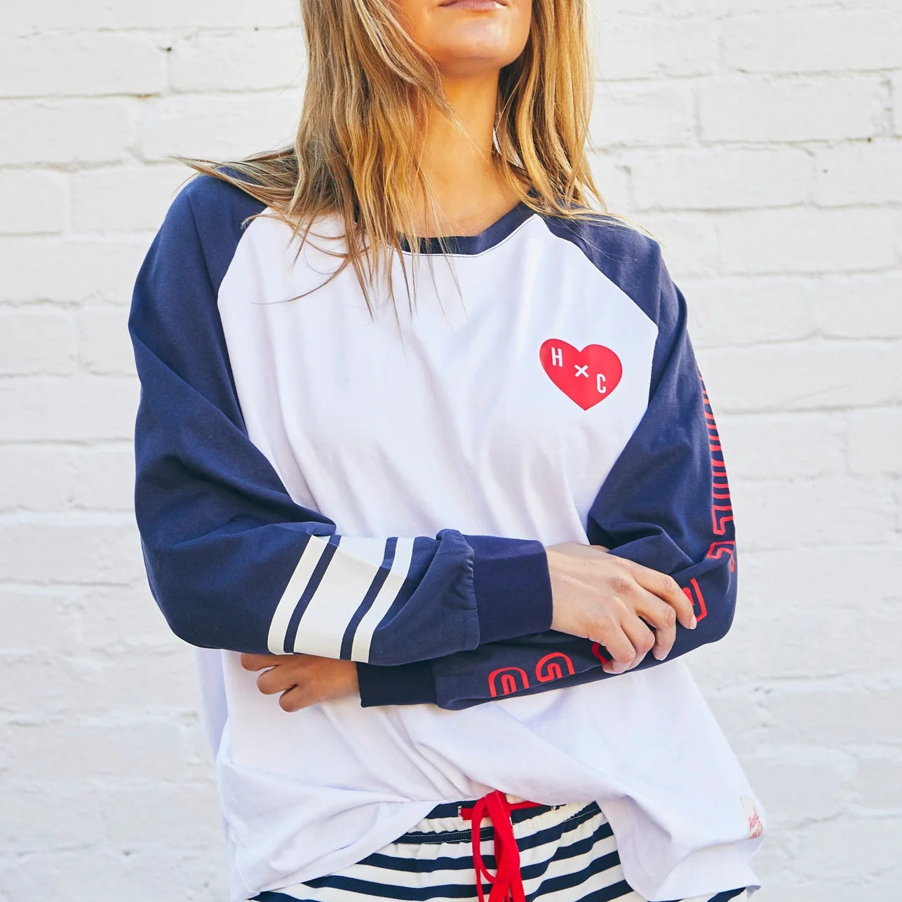 Retro Heart Long Sleeve Tee Navy White by Hammill & Co