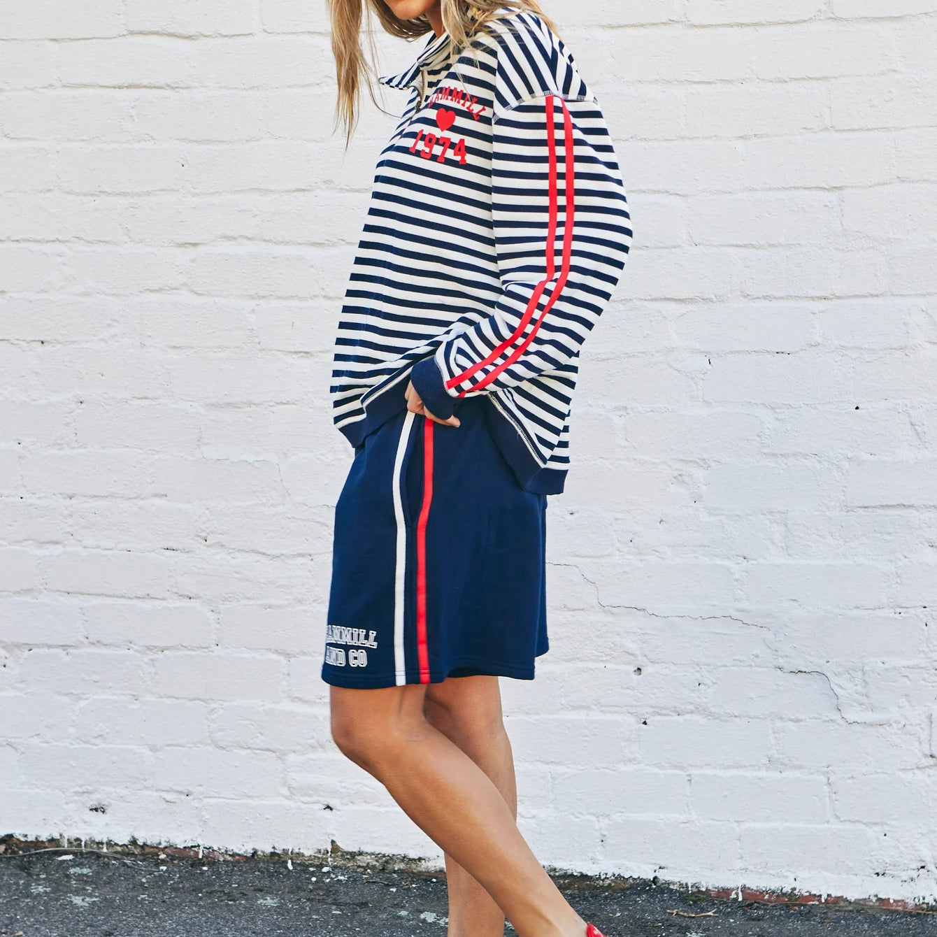 Retro Shorts with Side Stripes - Navy by Hammill & Co