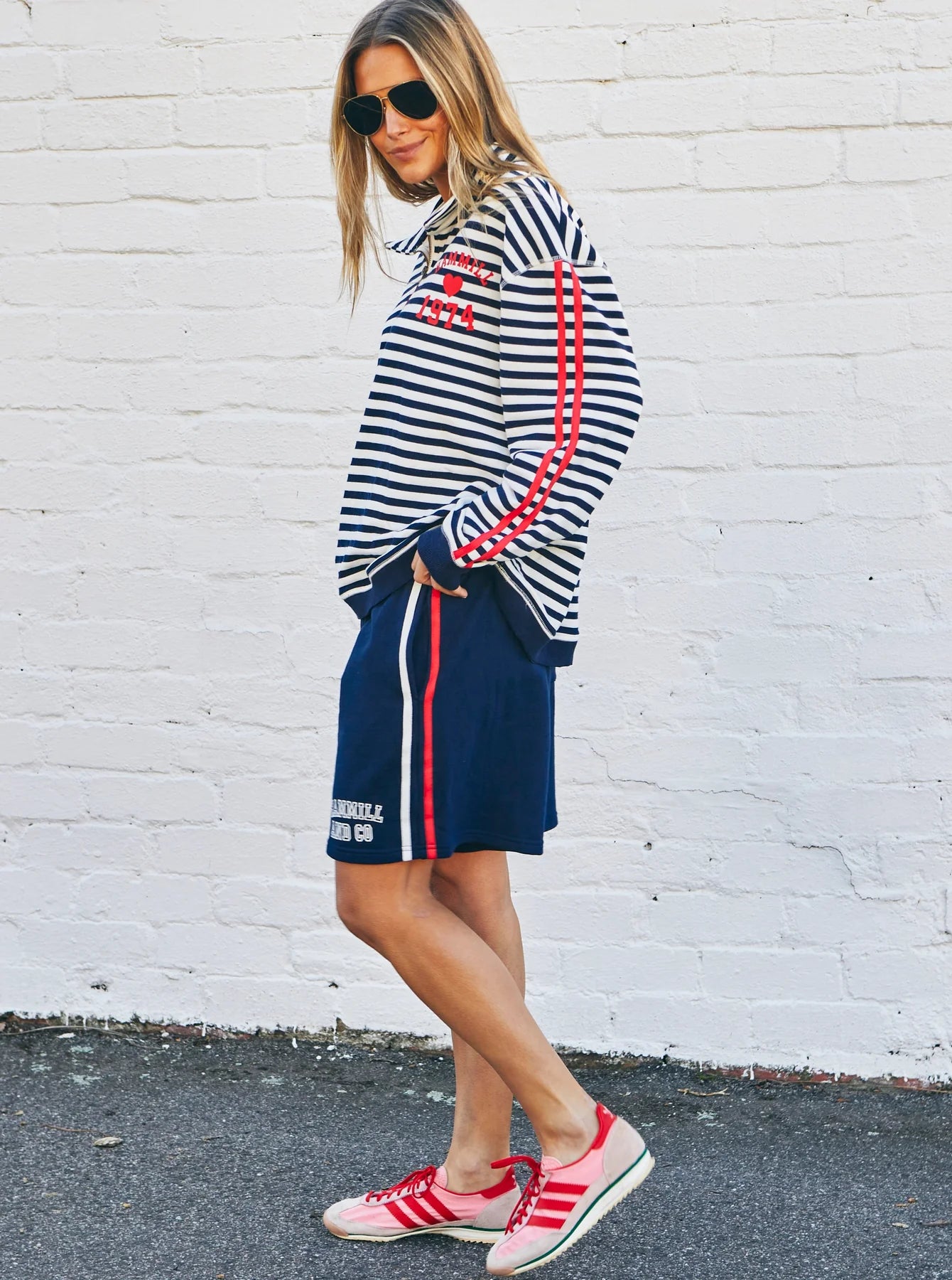 Retro Shorts with Side Stripes - Navy by Hammill & Co