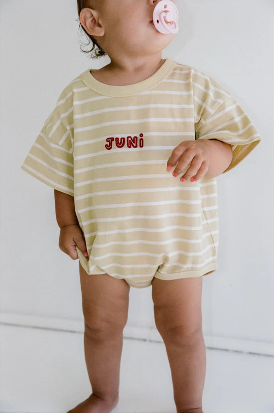 Riley T-Shirt Romper – Butter Stripe by Juni