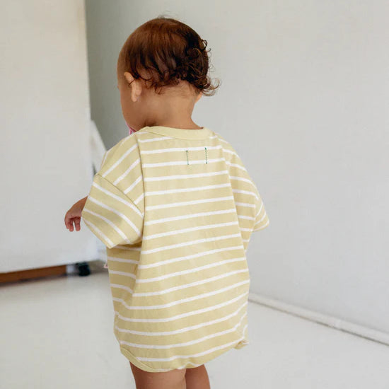 back details of Riley T-Shirt Romper – Butter Stripe by Juni