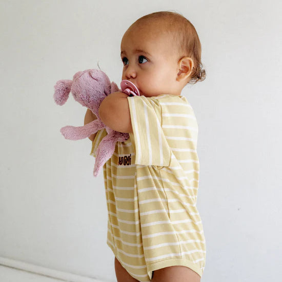 Riley T-Shirt Romper – Butter Stripe by Juni