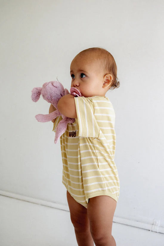 Riley T-Shirt Romper – Butter Stripe by Juni