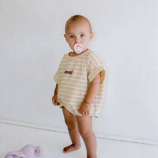 Riley T-Shirt Romper – Butter Stripe by Juni