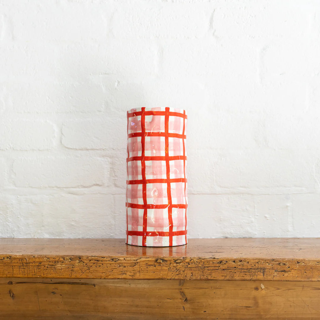 Large Vase - Navy & Mint Gingham main image 1