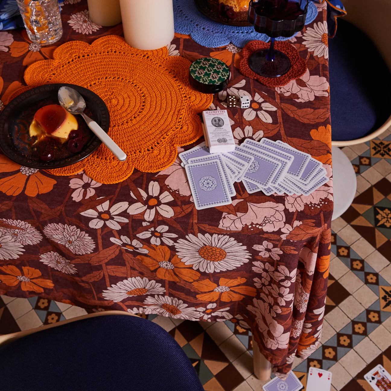 beautiful floral retro linen tablecloth by Sage & Clare