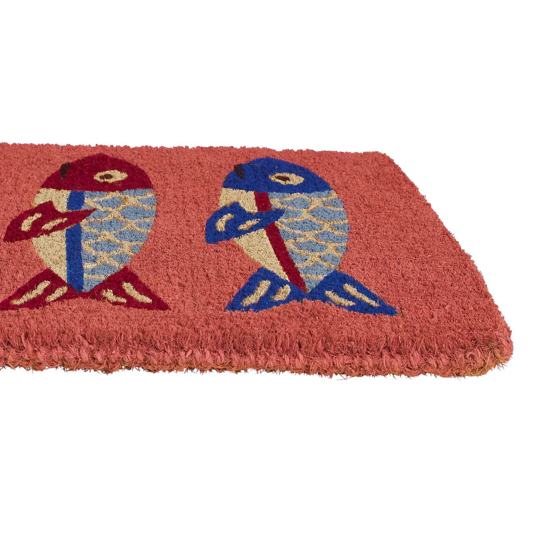 close up detail of pink coir door mat with sardines - Sandria Door Mat by Sage & Clare