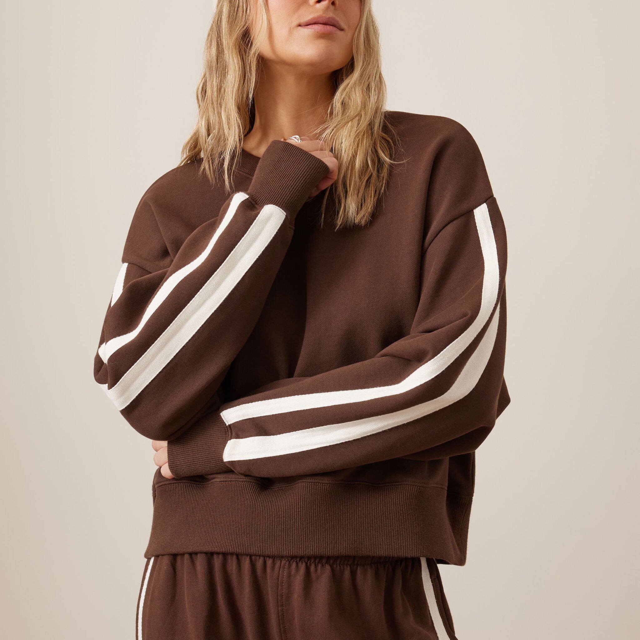 Sasha Sporty Slouchy Crew - Chocolate Side Stripe by Ceres Life