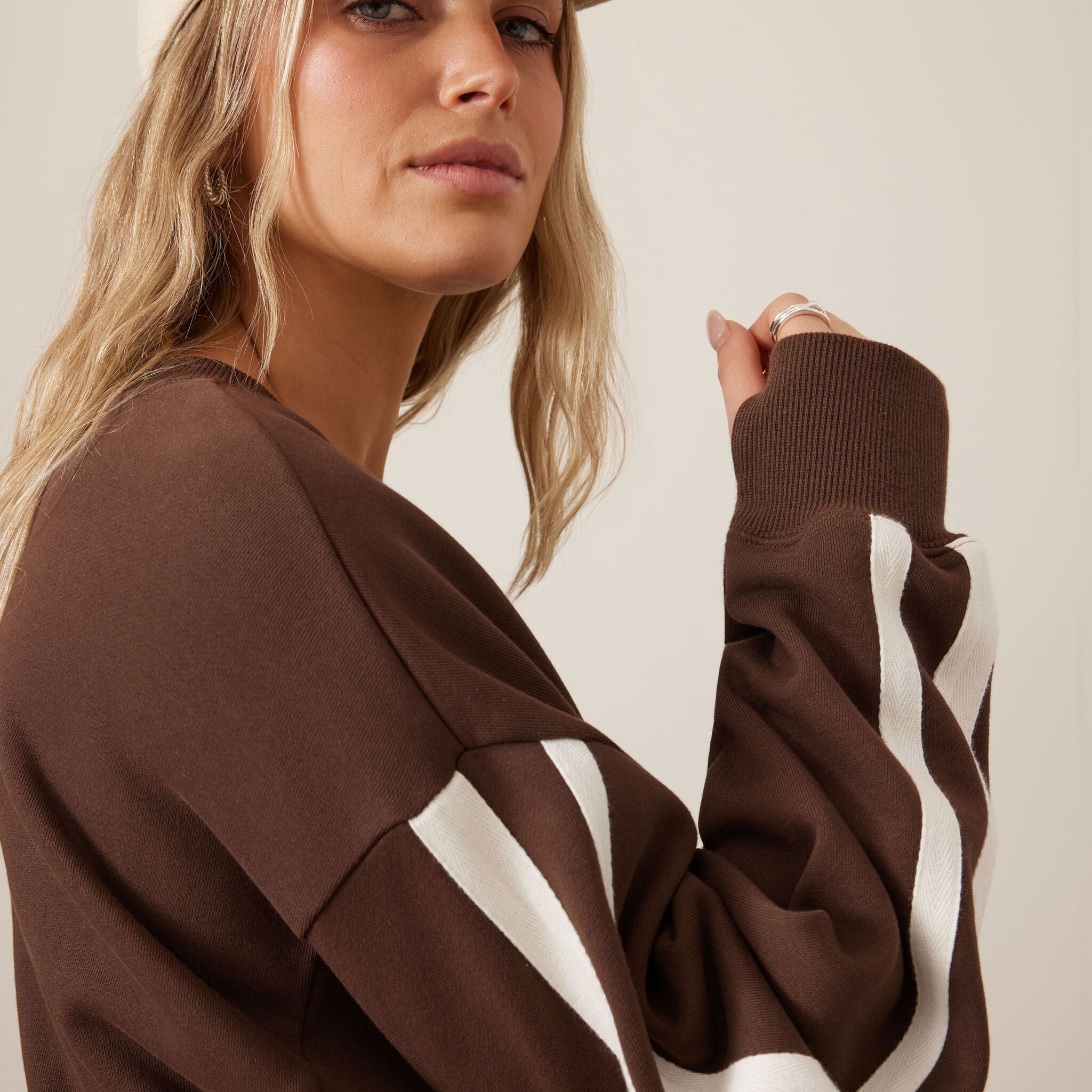 Sasha Sporty Slouchy Crew - Chocolate Side Stripe by Ceres Life