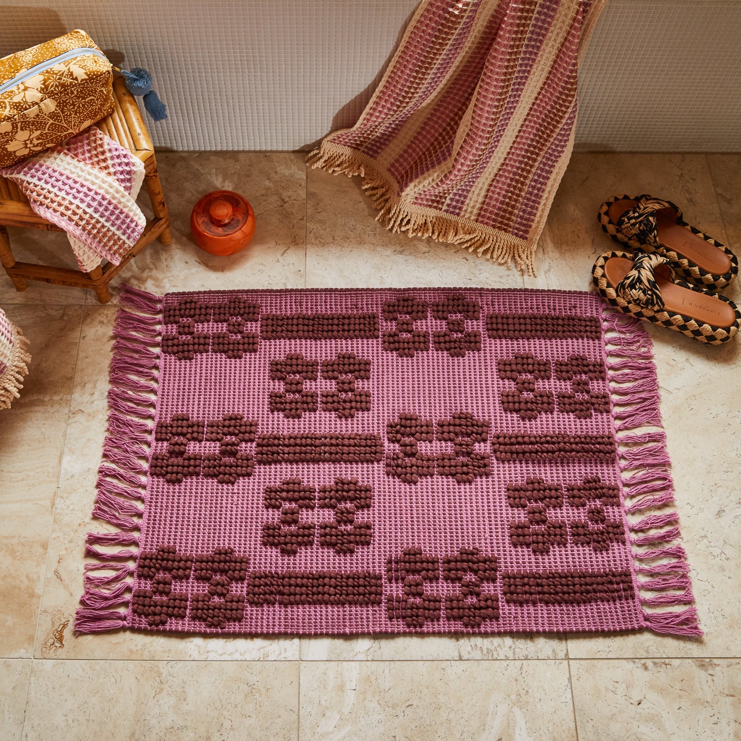 Sawa cotton bath mat in rosewater colour by sage x Clare