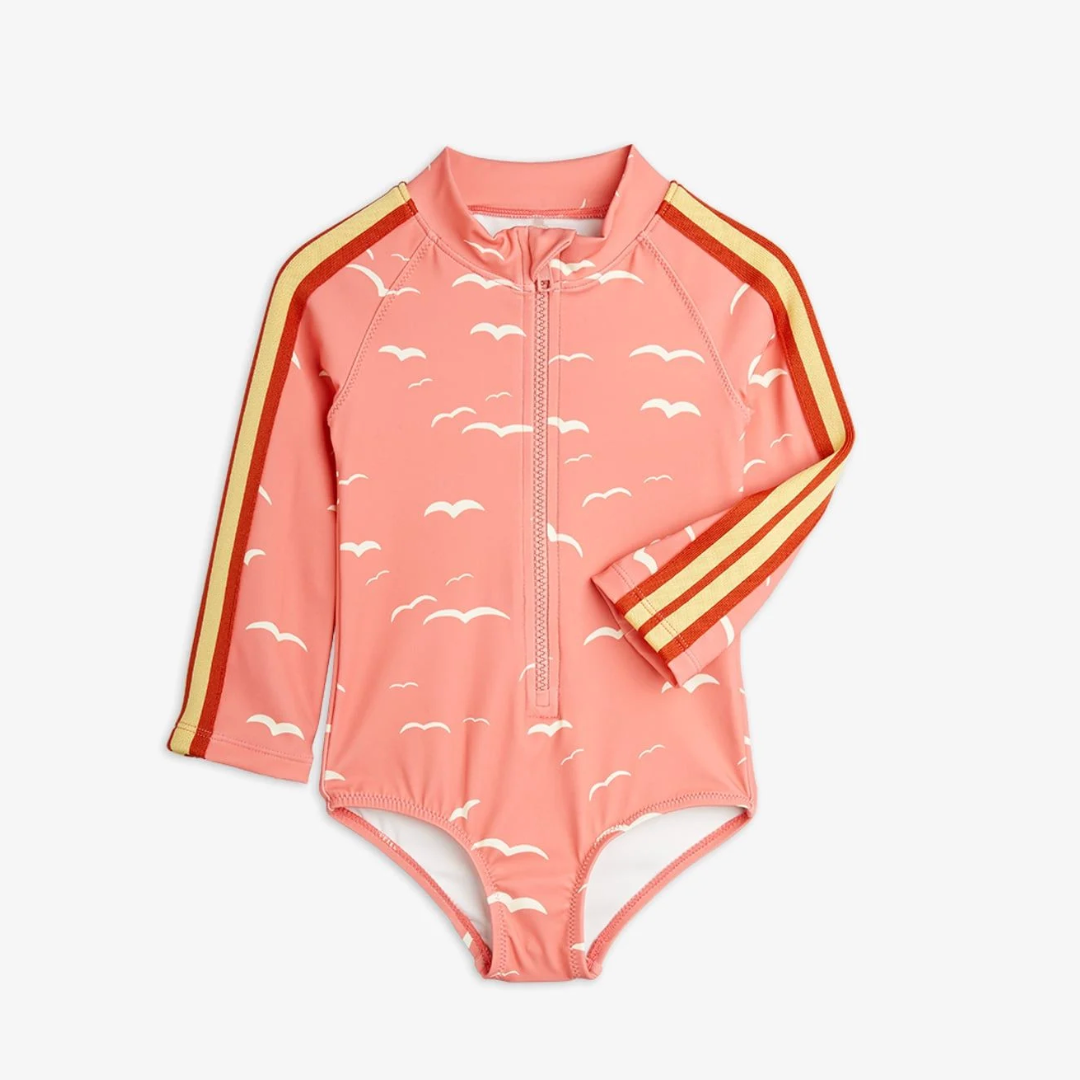 Seagull Long sleeve Swimsuit - Pink | Mini Rodini