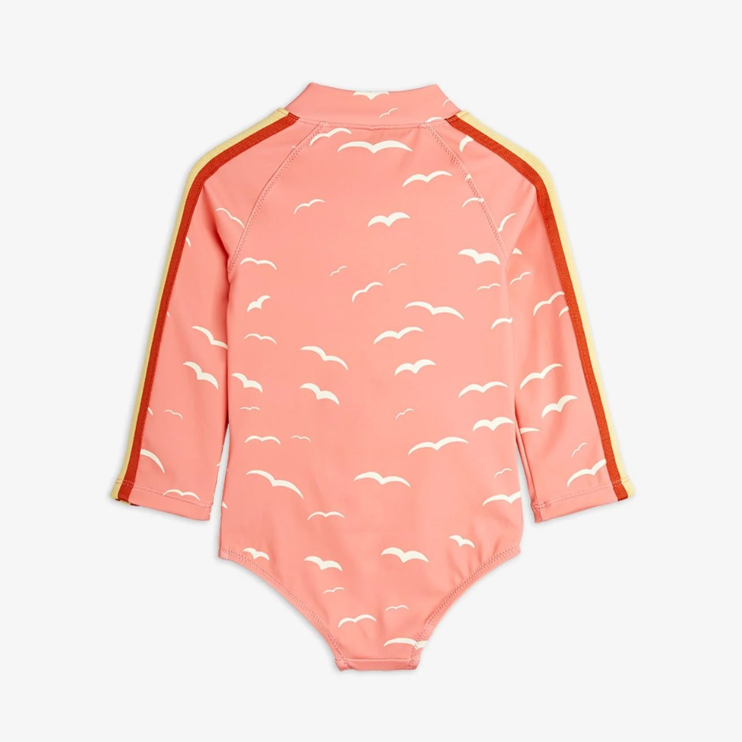 Back view of the Seagull Long sleeve Swimsuit - Pink | Mini Rodini