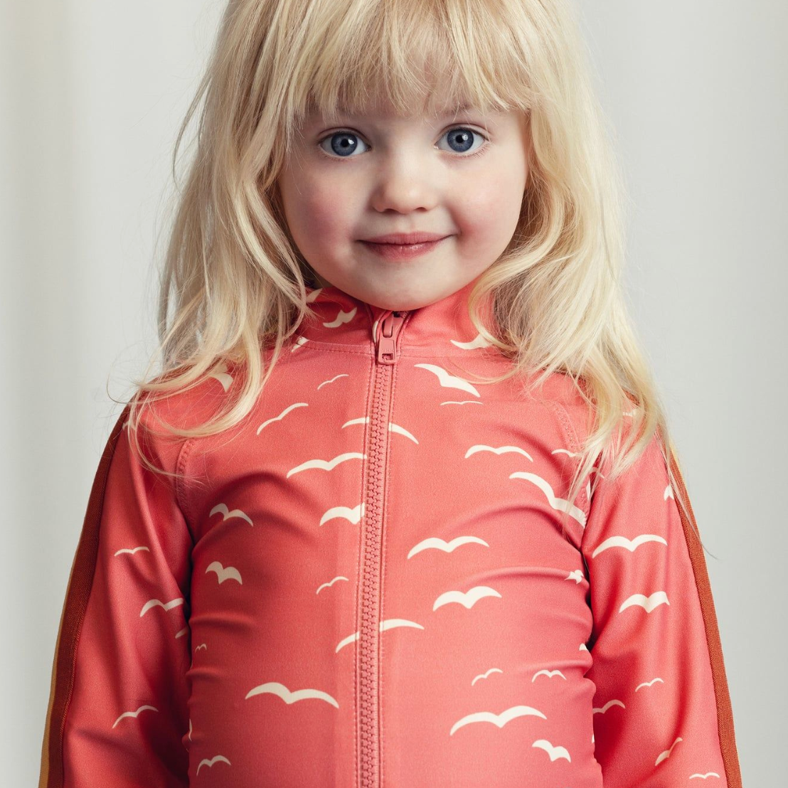 Girl in the Seagull Long sleeve Swimsuit - Pink | Mini Rodini