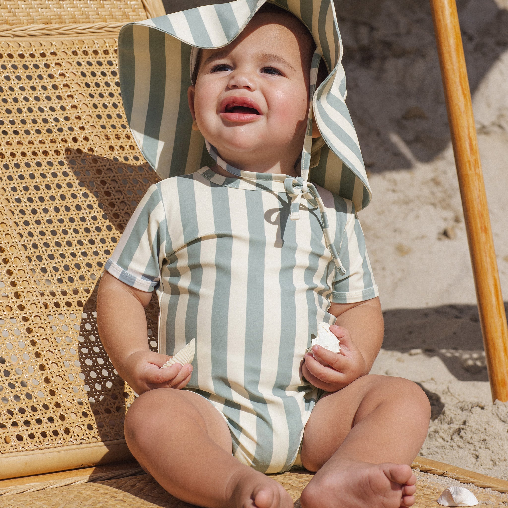 Shorty One-Piece Green Stripe | Rylee + Cru
