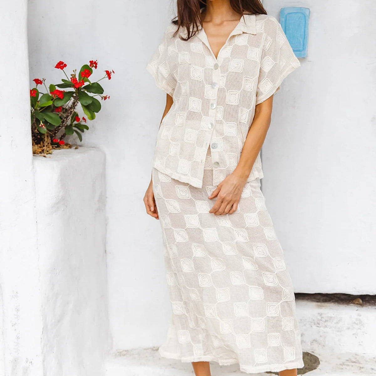 Sierra Shirt styled with Monty skirt showing elegant layering outfit combination