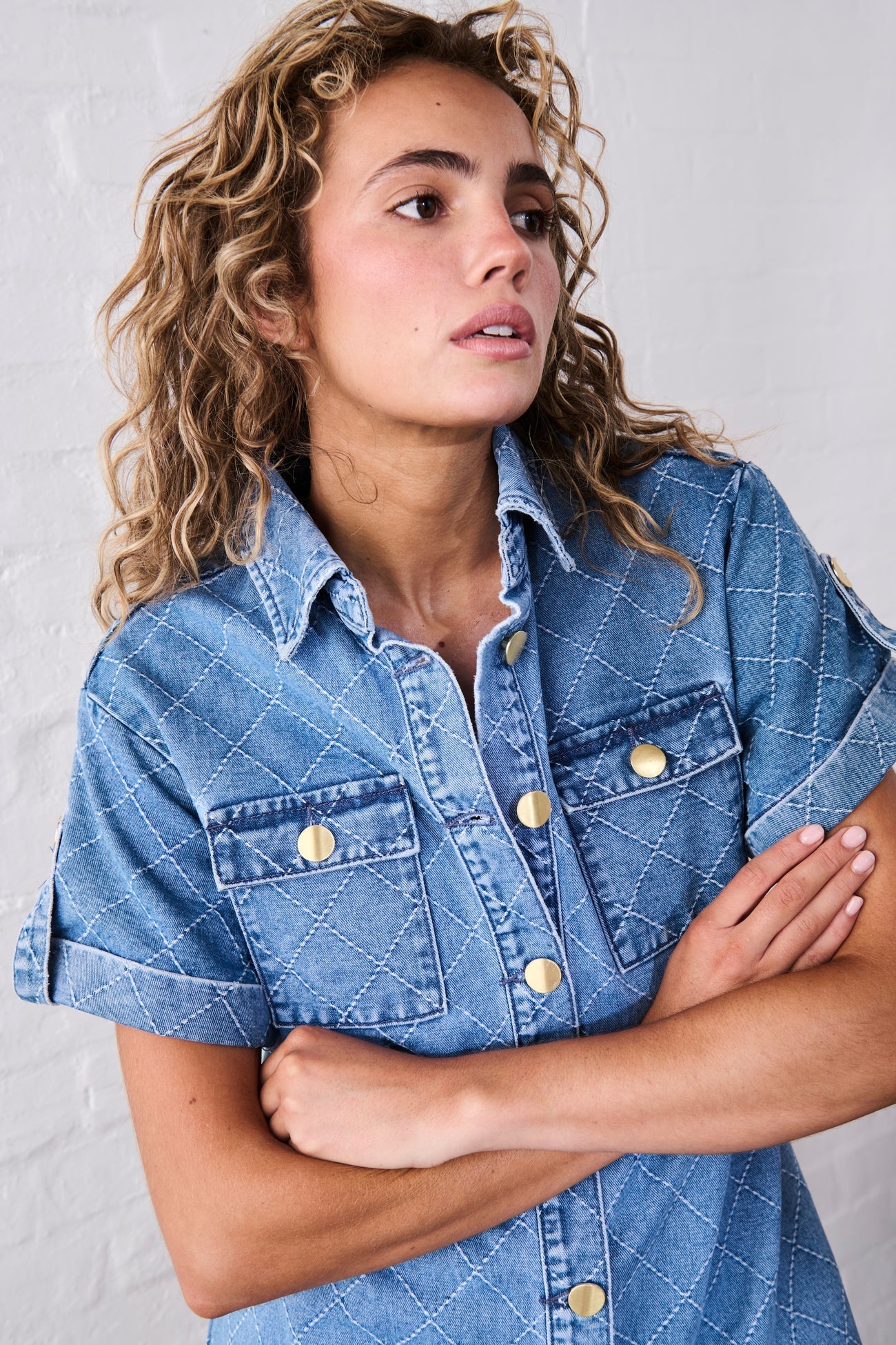 Simone Dress – Check Stitch 70s Blue by Kireina