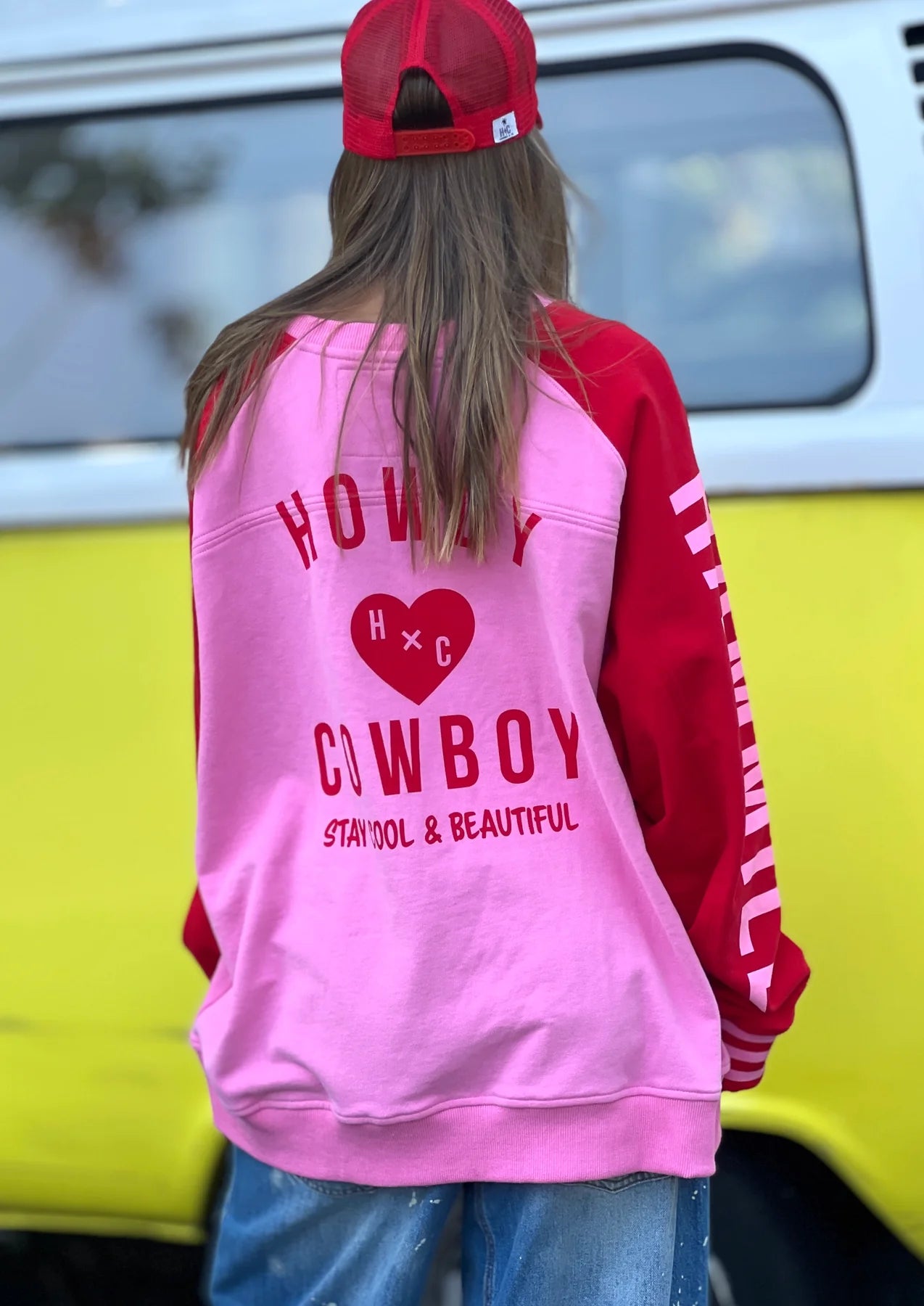 Ski oversized stripe cuff sweat pink/red by Hammill & Co