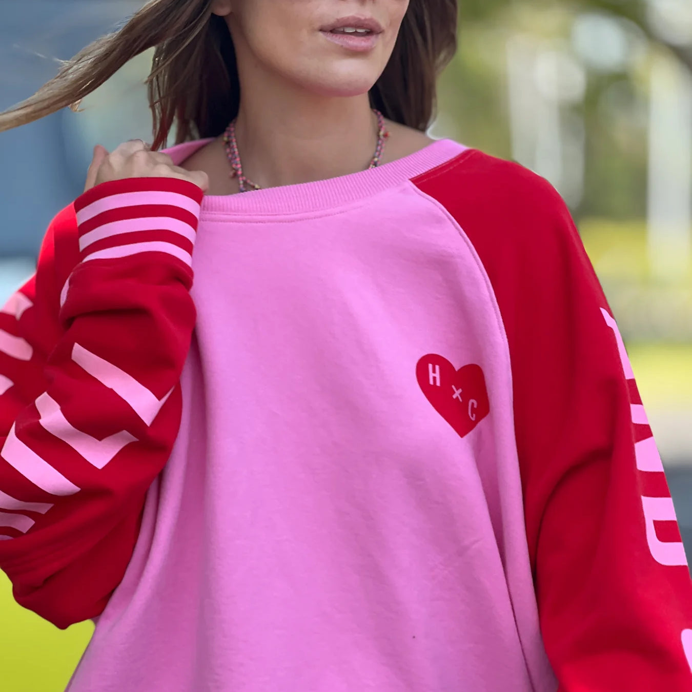 Ski oversized stripe cuff sweater pink/red by Hammill & Co