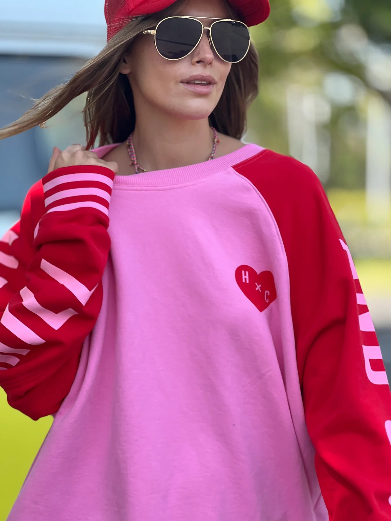 Ski oversized stripe cuff sweater pink/red by Hammill & Co