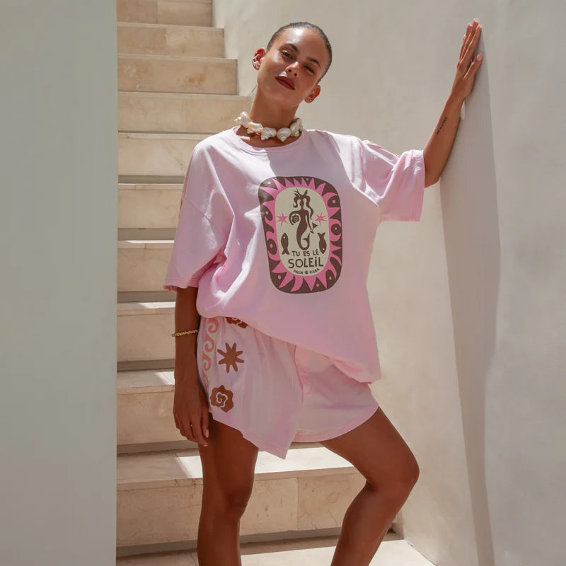Palm Collective pink tshirt Tu Es Le Soleil