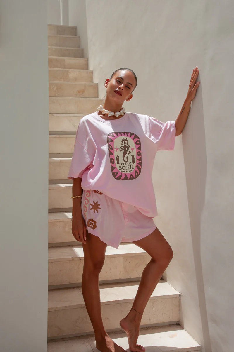 Palm Collective pink tshirt Tu Es Le Soleil