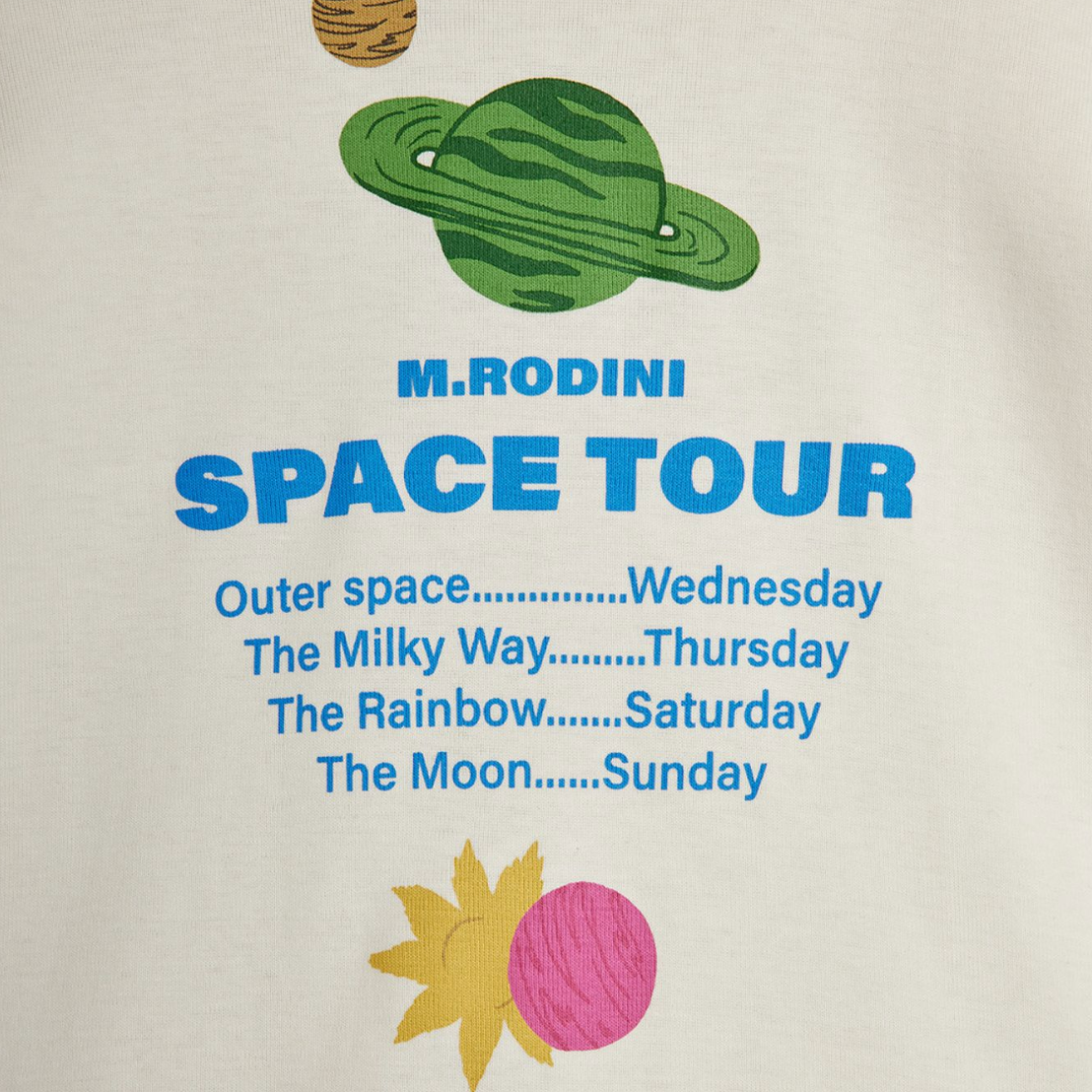 Close up of print on the Space Tour T-Shirt - Off White | Mini Rodini