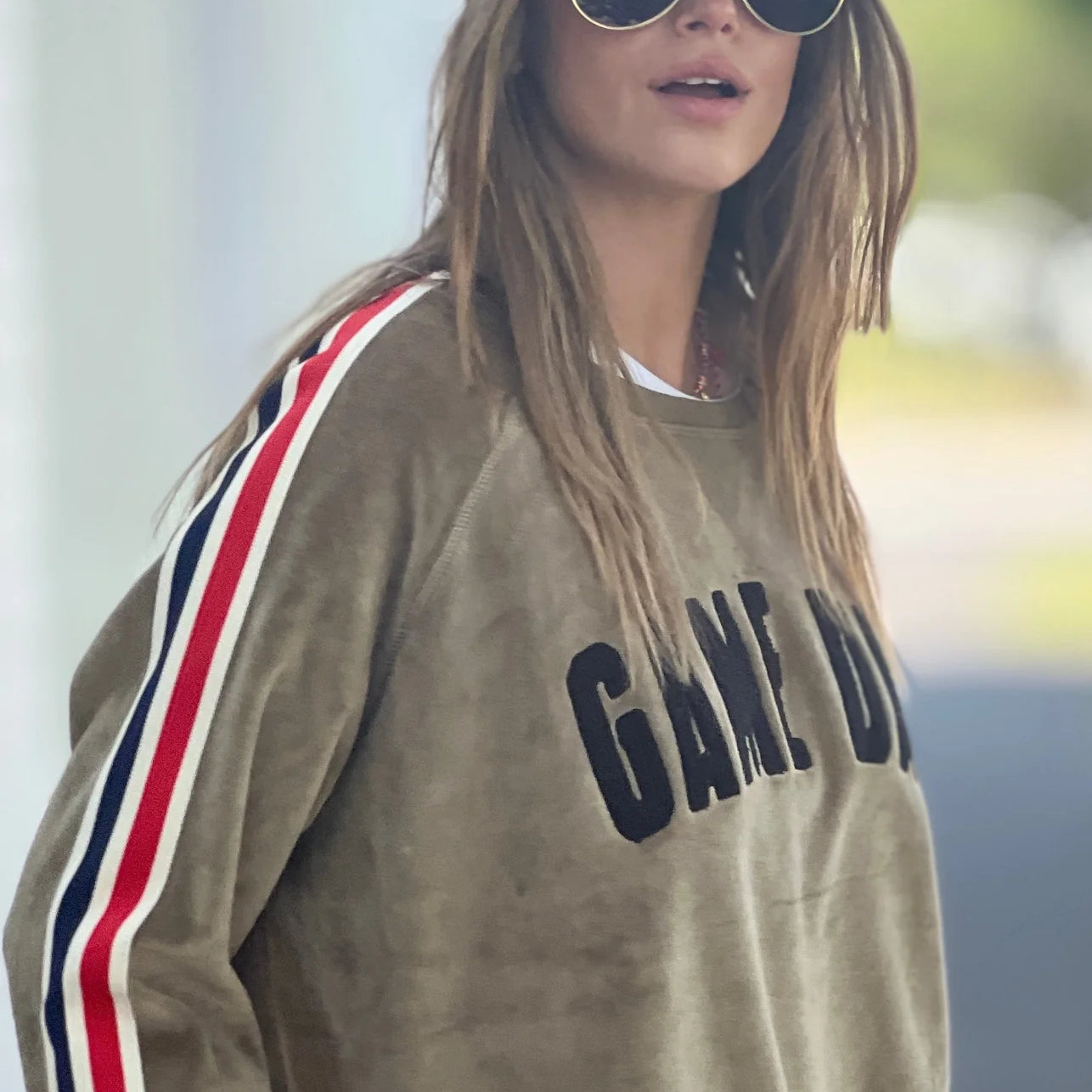 Khaki game day sweater by Hammill & Co