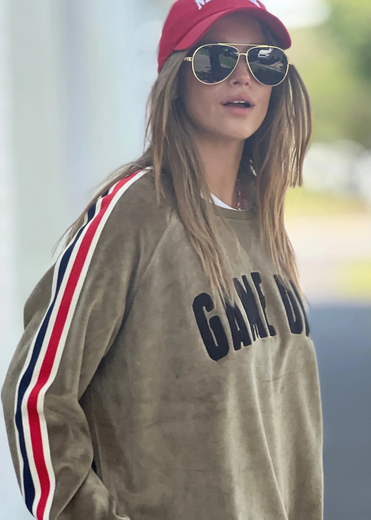 Khaki game day sweater by Hammill & Co