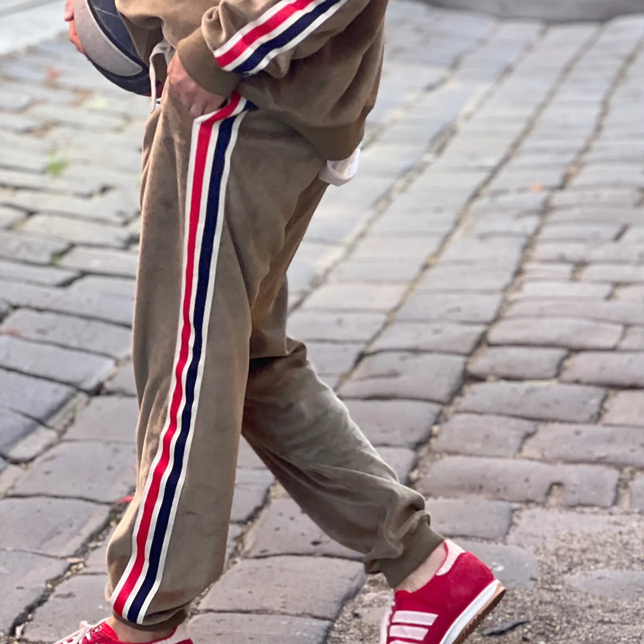 Velvet khaki trackpants by Hammill & Co