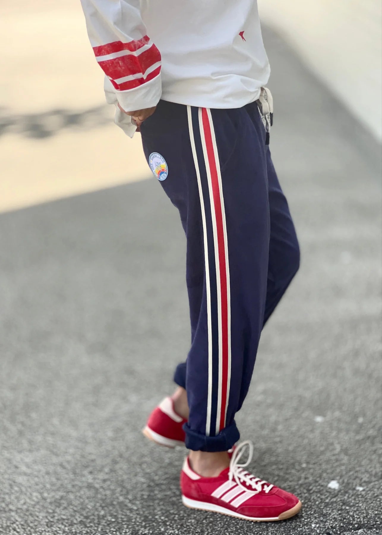 navy track pants by Hammill & Co