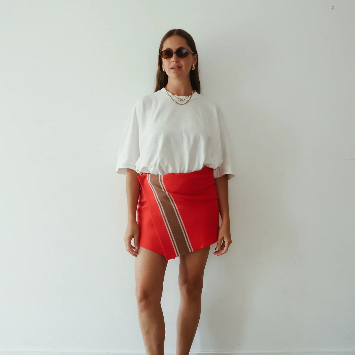 Stripe Knit Skirt – Red by By Billie