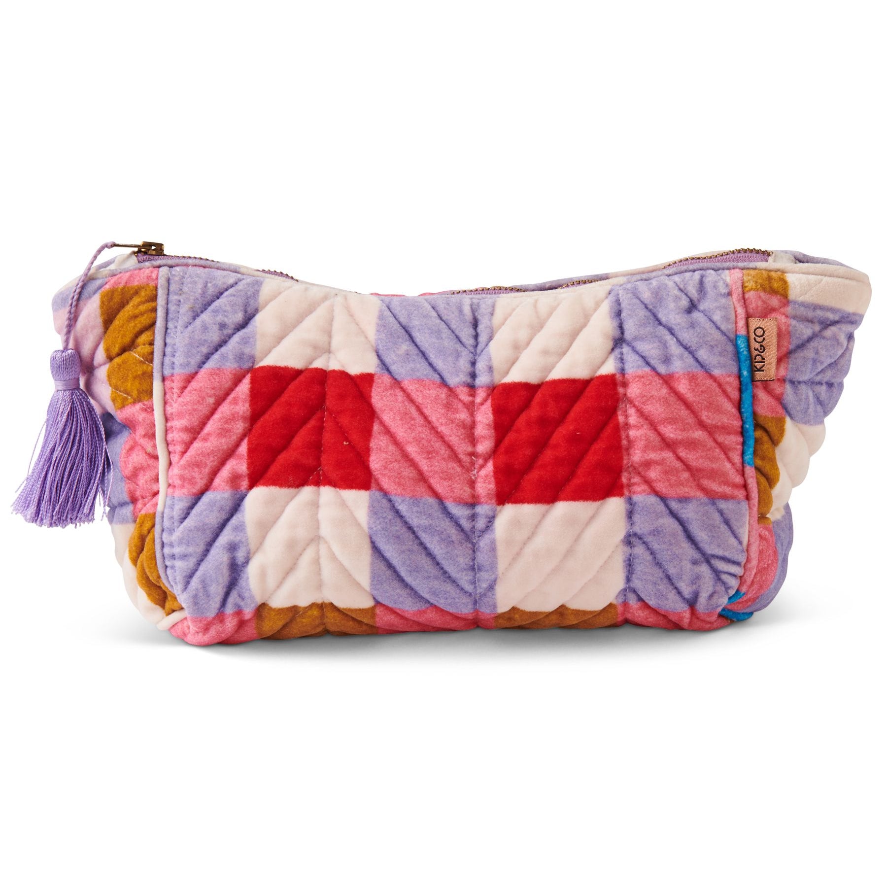 Summer check velvet toiletry bag