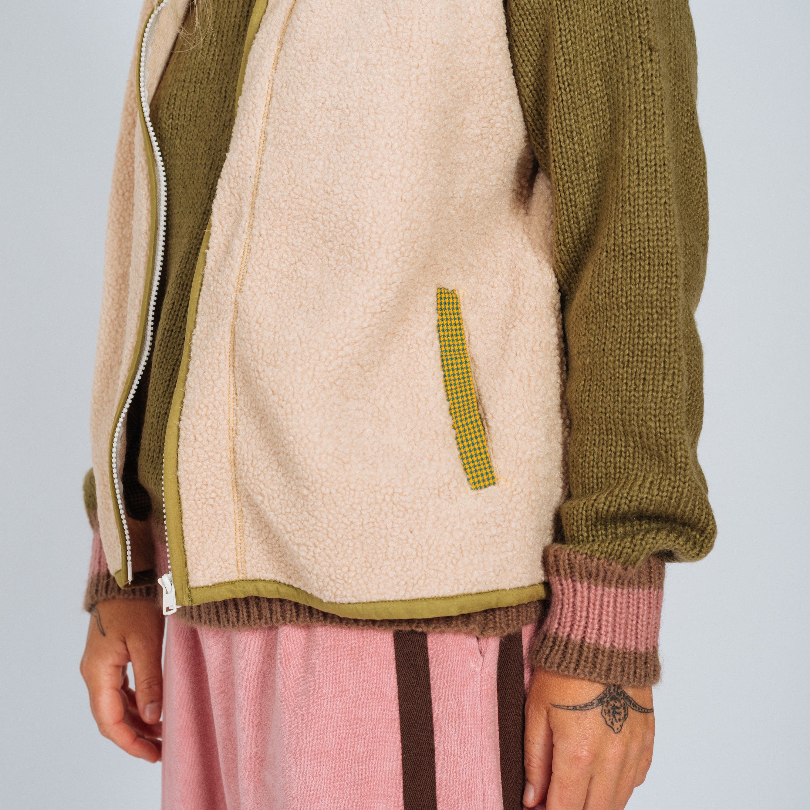 Surf Coach Front Zip Vest - Cream With Hounds Tooth Lining by atmosea