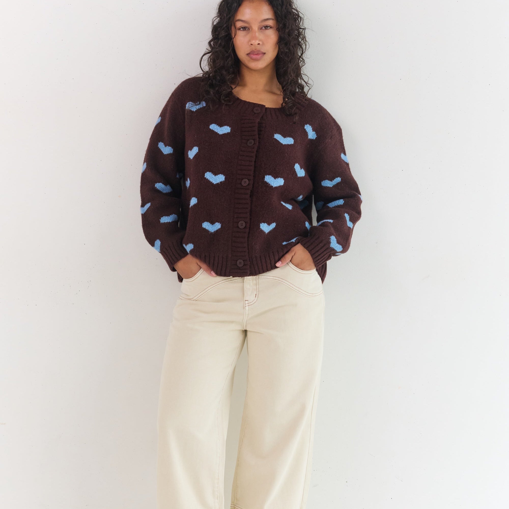 Ribbed cardigan with hearts pattern ethical fashion Australia
