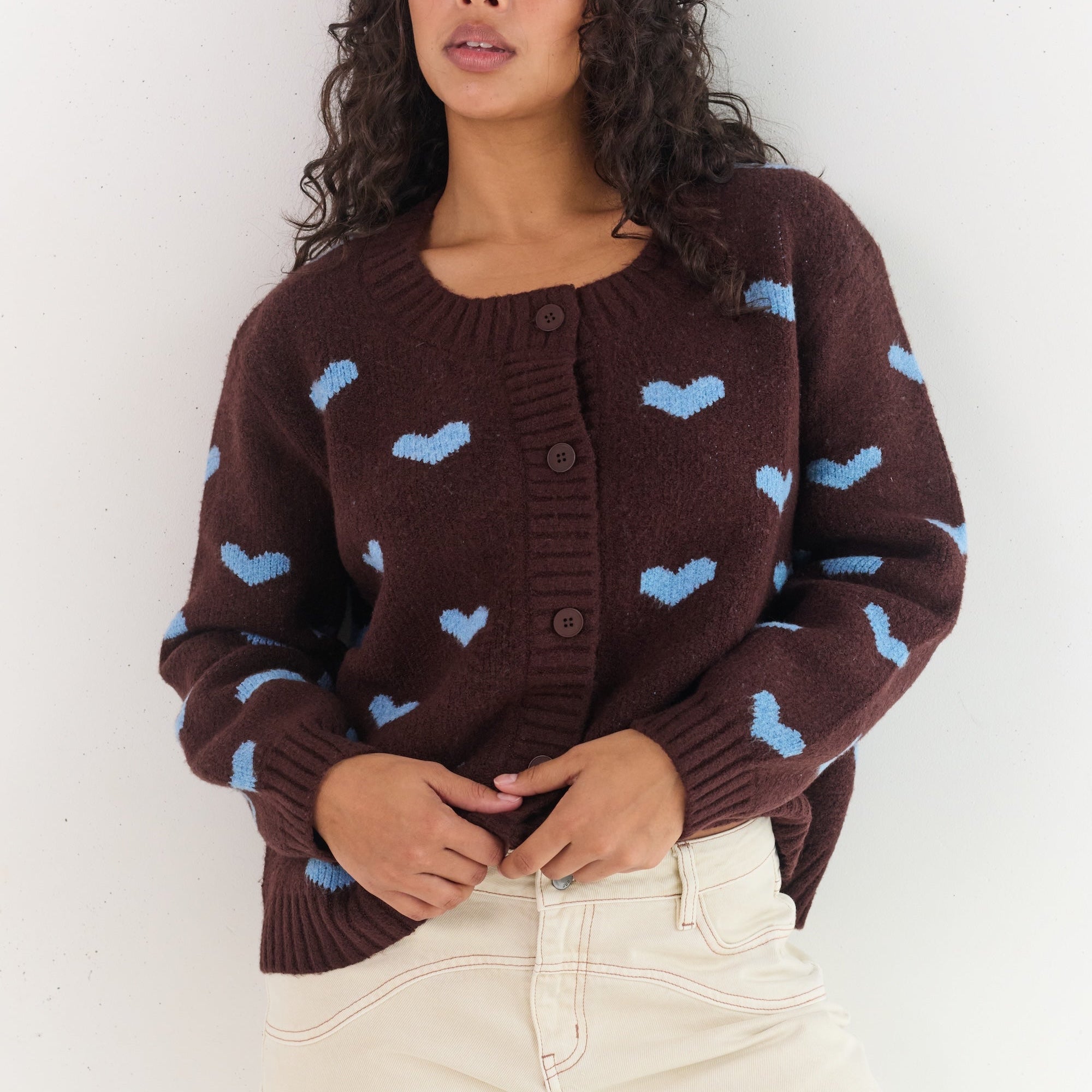 Hearts knit cardigan BSCI certified ethical fashion Juni