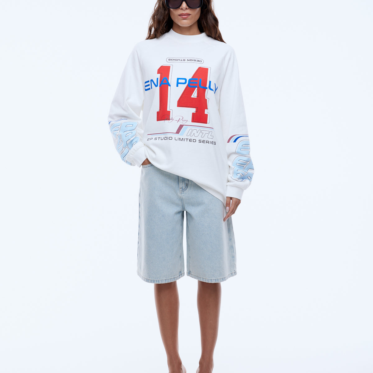 Team Pelly Long Sleeve Tee by Ena Pelly vintage white oversized cotton shirt with colorful graphics
