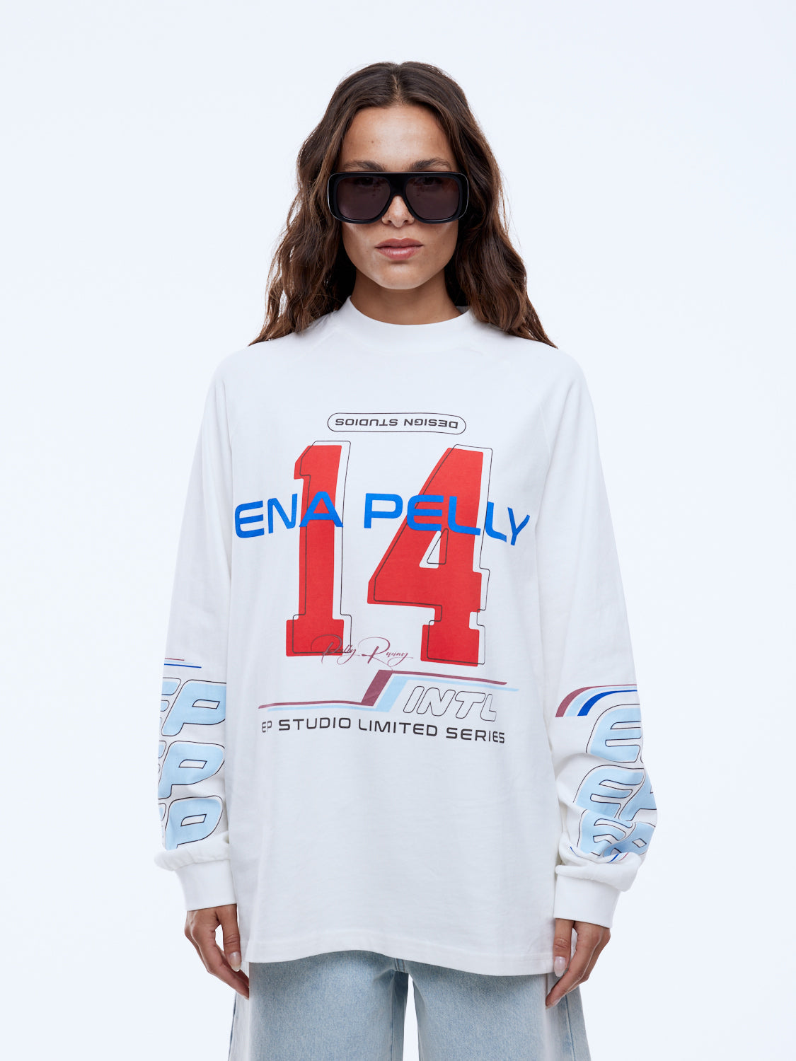 Team Pelly oversized tee soft cotton fabric texture vintage white color